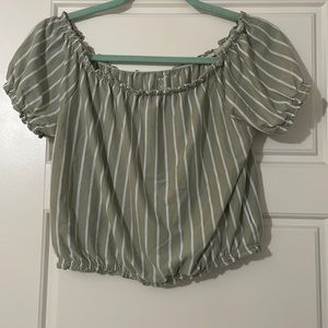 Green and white off the shoulder top